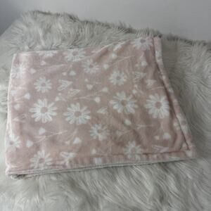 Floral Flowers Plush Baby Blanket Daisy Pink White Little Me Ribbed Lovey Hearts